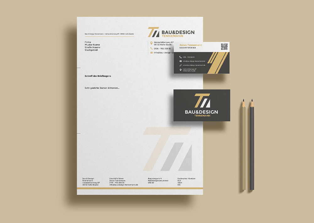 Werbemittel für Bau & Design Tennemann | Briefbogen | Visitenkarten